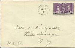 Newfoundland SG#256(coronation issue) Grand Falls JUN/6/37 to USA