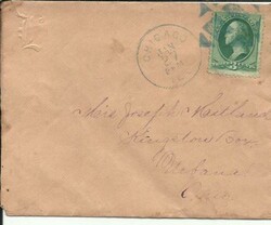 US CHICAGO BLUE Fancy Cancel, 3cent Banknote, with letter