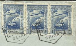 Mozambique Sc#C4(x3) Beira 11/7/45 AIRMAIL to England, opened rough