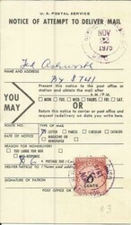 US POSTAGE DUE Sc#J94 HONOLULU HAWAII -NOTICE of ATTEMPT to DELIVER ...