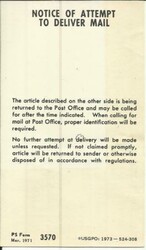 US POSTAGE DUE Sc#J94 HONOLULU HAWAII -NOTICE of ATTEMPT to DELIVER ...
