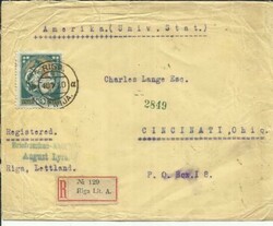 Latvia Sc#69,#63-on reverse Riga 10/X/20 Registered to USA, ...