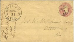 Pennsylvania BEDFORD (Bedford Co) AUG/11/(1862) PAID 3, postal ...