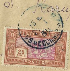 Indo-China Sc#133(single frank) Saigon 20/1/30 Registered to India, ...