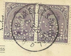 Belgium Sc#113(pair-PERFINS C.G.I.-left one reversed- Brussels ...