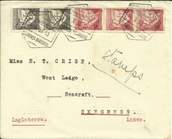Mozambique Sc#254(x2)#263(x3) Lourenco Marques 14/3/38 to England