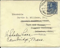 Thailand Sc#211(single frank)Bangkok 5/12/30 to USA, redirected, ...