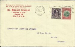 Cuba Sc#229,#240 Havana JUL/22/1911 commercial c/c to France