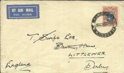 Southern Rhodesia SG#22(single frank) Salisbury 28/DEC/1933 AIRMAIL ...