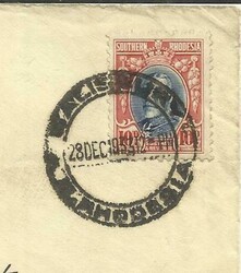 Southern Rhodesia SG#22(single frank) Salisbury 28/DEC/1933 AIRMAIL ...