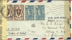 Cameroun Sc#291(pair)#204(pair) DUALA 7/IX/44 TRANS-ATLANTIC AIRMAIL ...