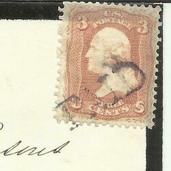 US Sc#65(single frank) PAID(straightline) Stockbridge Mass (RED) ...