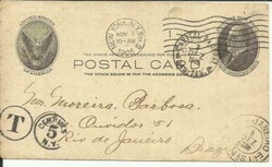 US postal card Sc#UX18 shortpaid Postage Due New York NOV/7/1905 to ...