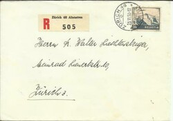 Switzerland Sc#C43(single frank-scarce) Zurich 48, 23/VI/50 Registered