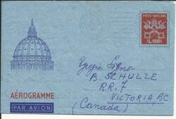 Vatican City AEROGRAMME HG:FG8 21/VI/1963 to Canada with message