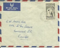 Falkland Islands SG#192(single frank) Port Stanley 11/SP/57 Airmail ...