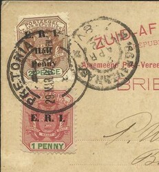 Transvaal postal card HG:10 uprated SG#228,#227 PRETORIA 29/MAR/02 ...