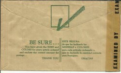 St Pierre and Miquelon Sc#309(single frank) 15/6/44 WWII Censors to ...