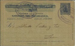 Nicaragua postalcard HG:44 MOMOTOMBO OCT/11/1899 oval cancel to Leon ...