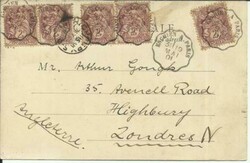 France Sc#110(x5) ENGHIEN A PARIS 19/MAI/01 postcard view ...