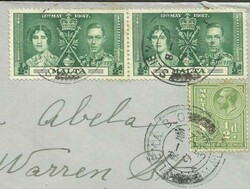 Malta CORONATION ISSUE SG#214(x2)#194 SLIEMA B.O. 9/JY/37 to USA