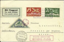 Switzerland FIRST FLIGHT Mu#152 GENEVA-PARIS 1/VI/25 "VIGNETTE" Sc#C3 ...