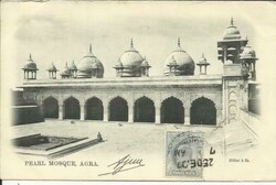 India 1/2d-EdwVII, AGRA 25/DE/07 postcard view "Pearl Mosque, Agra" ...