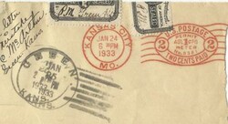 US OFFICIAL SEAL Sc#OX21(x4) GREEN(Clay County) KANSAS JAN/25/1933 ...