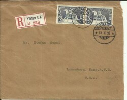Finland Sc#209(x2) YLISTARO 13/V/35 Registered(label) to USA, ...