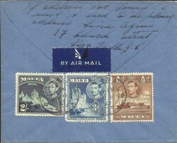 Malta 2/value-SG#228(scarce)#223a,#218a AIR MAIL MR/8/47 to USA, ...