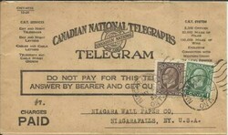 Canada SG#320,#319 NIAGRA FALLS ONT. MY/3/33 TELEGRAM ENVELOPE ...