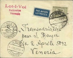 Poland FIRST FLIGHT Mu#73 KATOWICE 1/VII/29 to VENICE ITALY, ...