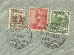DUAL FRANKING Spanish Andorra Sc#36(10pts)#43 mixed SPAIN-Sc#704a ...