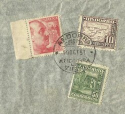 DUAL FRANKING Spanish Andorra Sc#49(10pts)#43 mixed SPAIN-Sc#704a ...