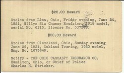 US Postal Card-Scx#UX27 "REWARD-STOLEN-WILLYS SIX CHUMMY ...