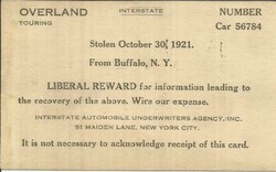 US Postal Card-Scx#UX28 "OVERLAND TOURING-STOLEN-from BUFFALO ...