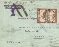 Belgian Congo Sc#C10(pair) LEOPLODVILLE 12/7/36 to Switzerland