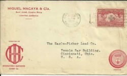 Costa Rica Sc#178(single frank) SAN JOSE 8/OCT/1939 RED CROSS CANCEL, ...