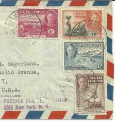 Gold Coast SG#141,#143,#140,#138 KOFORIDUA 10/MAR/50 AIR MAIL to ...