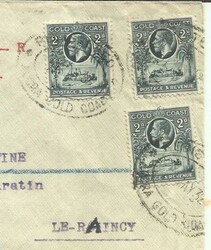 Gold Coast SG#106(x3) ACCRA 27/MAY/32 Registered(label) "SHIPS ...