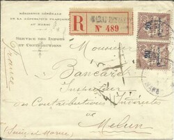 French Morocco Sc#44(pair)-OFFICIAL "Service Des Impots et ...