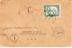 Aden SG#16(single frank)unsealed rate-ADEN 15/MAR/43 to USA-POSTAGE ...