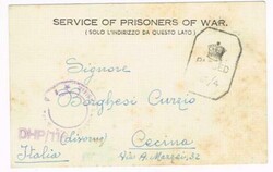 British INDIA-P.O.W.CAMP 24-6/3/1943-ITALIAN PRISONER OF WAR-FORMULAR ...