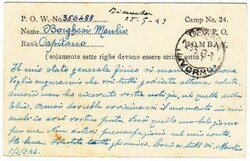 British INDIA-P.O.W.CAMP 24-6/3/1943-ITALIAN PRISONER OF WAR-FORMULAR ...