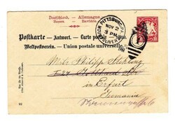 Bavaria REPLY POSTAL CARD-HG:32g(watermark L)-CORRECT USE-PITTSBURG ...