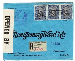 Ecuador Sc#210(x3)-REGISTERED(label)WWI CENSOR-Commercial Use to ...