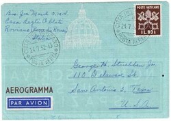 Vatican City AEROGRAMME-HG:FG4-CITTA DEL VATICANO 24/7/52-with ...
