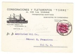 Spain Sc#332(single frank)-GIJON 19/MAY/28-ILLUSTRATED SHIP ...