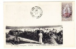 Middle Congo Sc#35-BRAZZAVILLE 30/JUIN/27-postcard VUE SUR L`OUBANGUI ...
