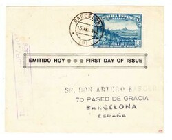 Spain REPUBLIC-SEMIPOSTAL-Sc#B106-FIRST DAY-BARCELONA 15/APR/38-CIVIL ...